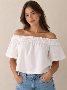 Vineyard Vines White Off-Shoulder Poplin Blouse Size Large